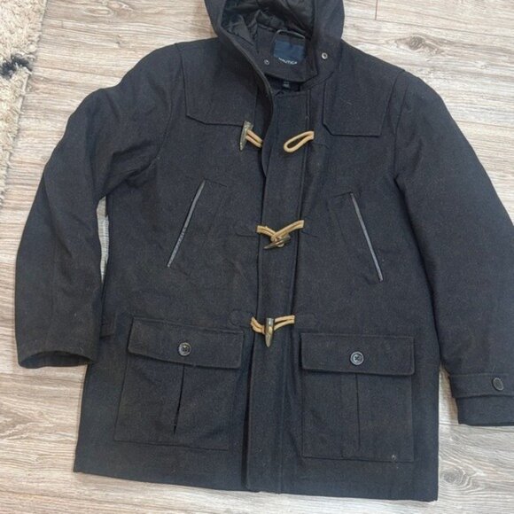 Nautica men's gray wool blend Toggle  coat  with Tan Accents size large men - Picture 1 of 6